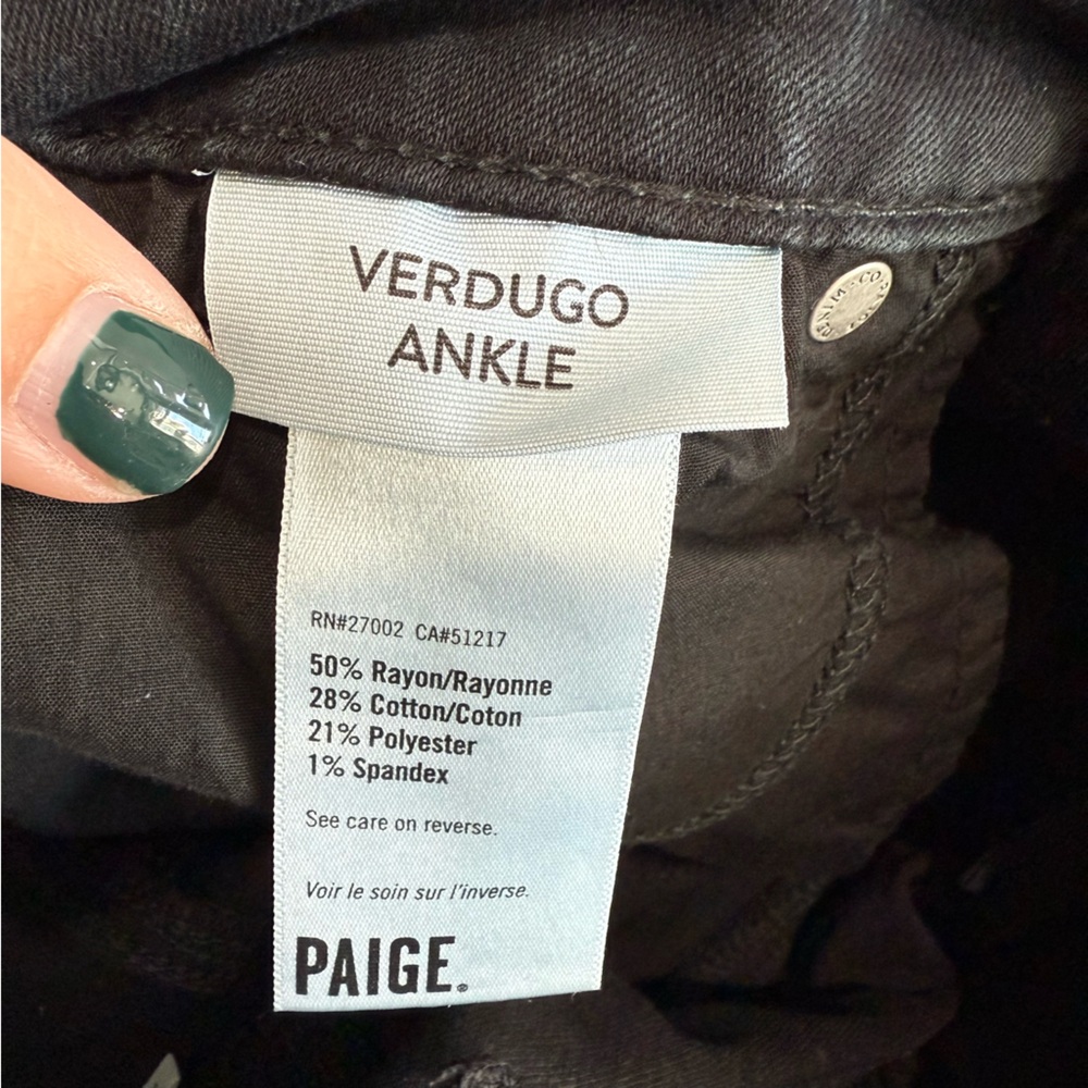 Paige Black Verdugo Ankle Jeans‎ Size 28 - Picture 6 of 6